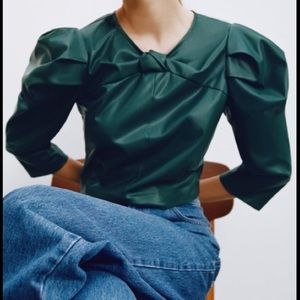 Zara green leather top